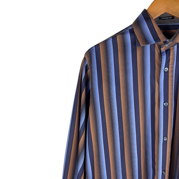 Bugatchi Electric Blue Striped 100% Cotton Long Sleeve Shirt NO Size Tag *LARGE* - Picture 4 of 13